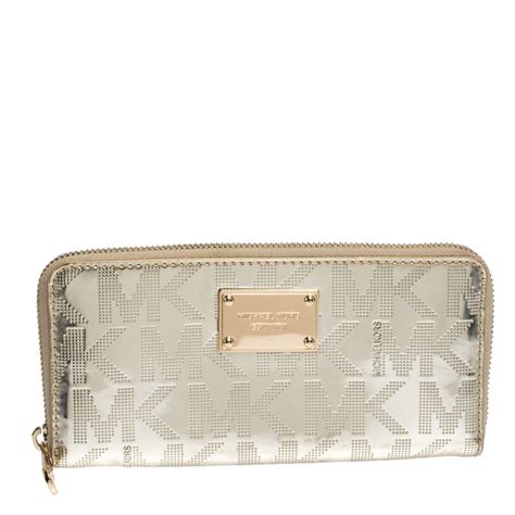 michael kors gold zip around wallet